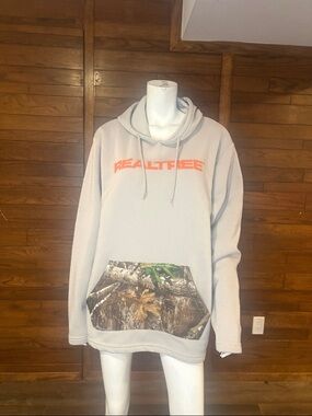 Realtree Light Gray Hoodie with Orange Logo and Camo Pocket